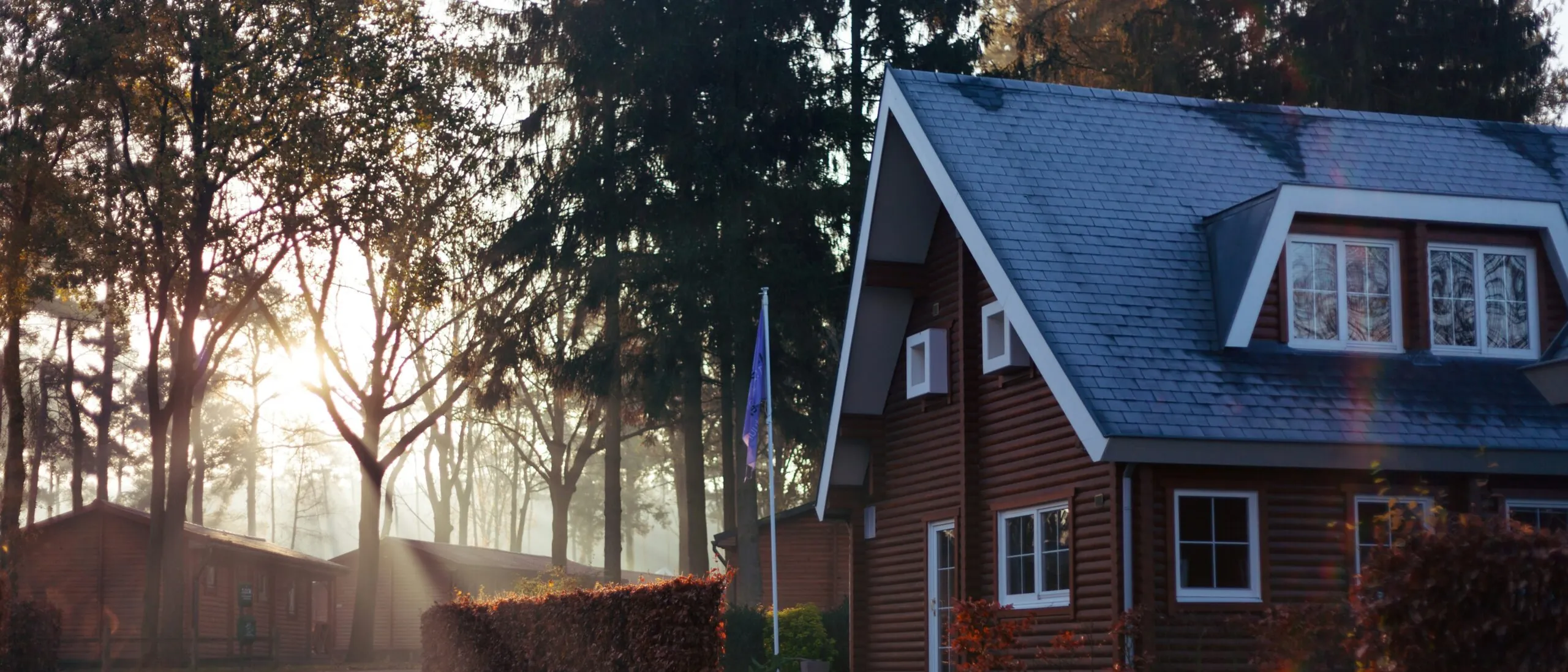 A home among trees at sunset